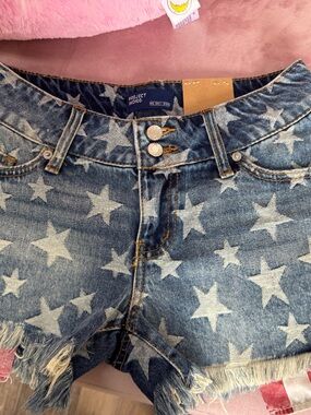American Eagle Outfitters Star-Print Denim Cutoff Shorts - Blue & White